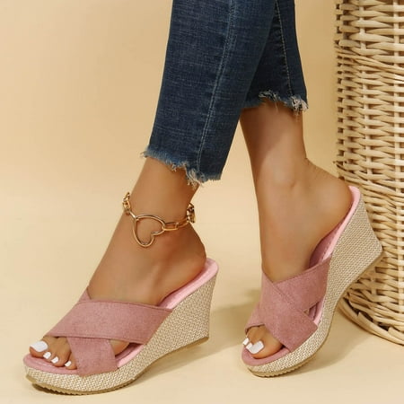 

Women Sandals Arch Size 8 AXXD Women s Shoes Summer Fashion High-heeled Platform Muffin Bottom Hemp Rope Wedge Slippers for New Trends Pink 6.5