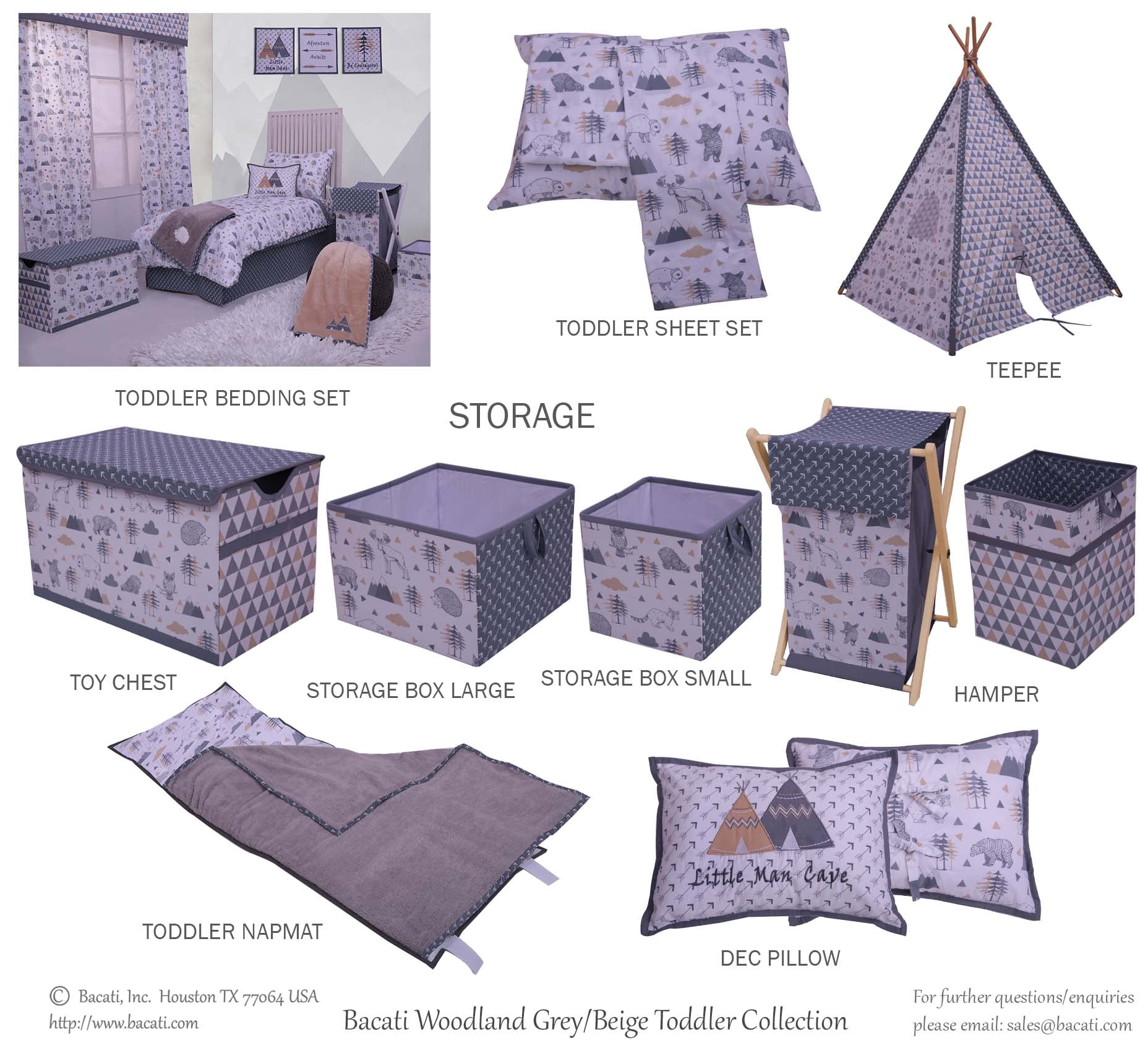 Bacati - Woodlands Grey/Beige Neutral Cotton Crib/Toddler Neutral Cotton Crib Skirt