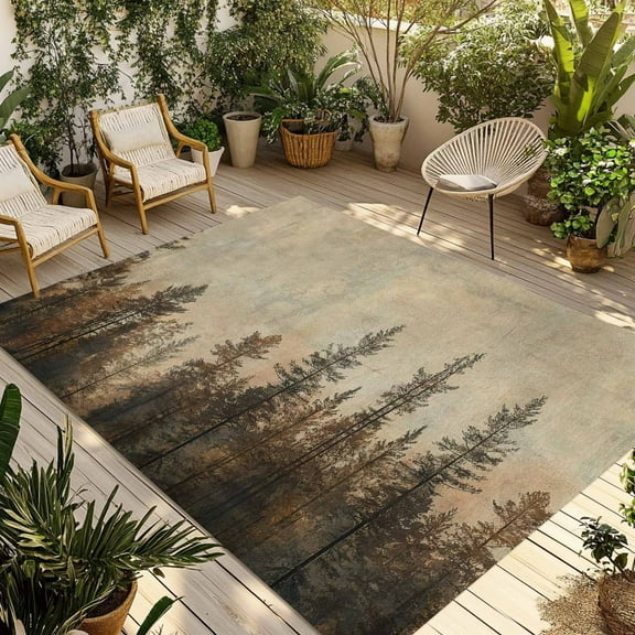 Fsddascl Forest Tree Outdoor Rug for Patio/Deck/Porch, Non-Slip Large Area Rug 5 x 8 Ft, Modern Vintage Winter Fall Natural Plant Indoor Outdoor Rugs Washable Area Rugs, Camping Rug Carpet
