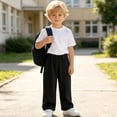 thumbnail image 6 of Riecok Sweatpants for Boys Elastic Waist Cotton Pant Wide Leg Pull on Pants Solid Baggy Trousers with Pockets Black 2T, 6 of 7