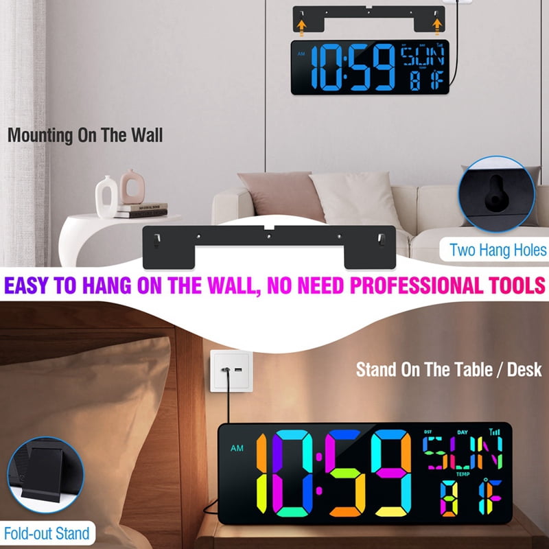 Large Digital Wall Clock 16.5 Inch Bluetooth Auto Time Sync Led Digital Clock Display Calendar Clock US Plug