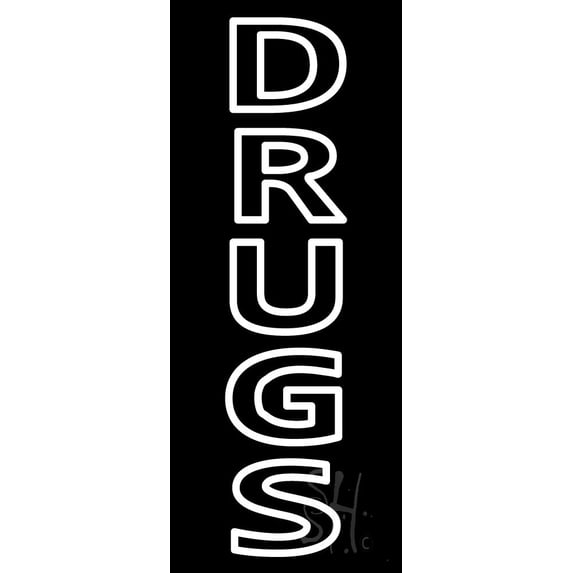 Drugs Pharmacy LED Neon Sign 13 x 32 - inches, Black Square Cut Acrylic Backing, with Dimmer - Bright and Premium built indoor LED Neon Sign for Defence Force.