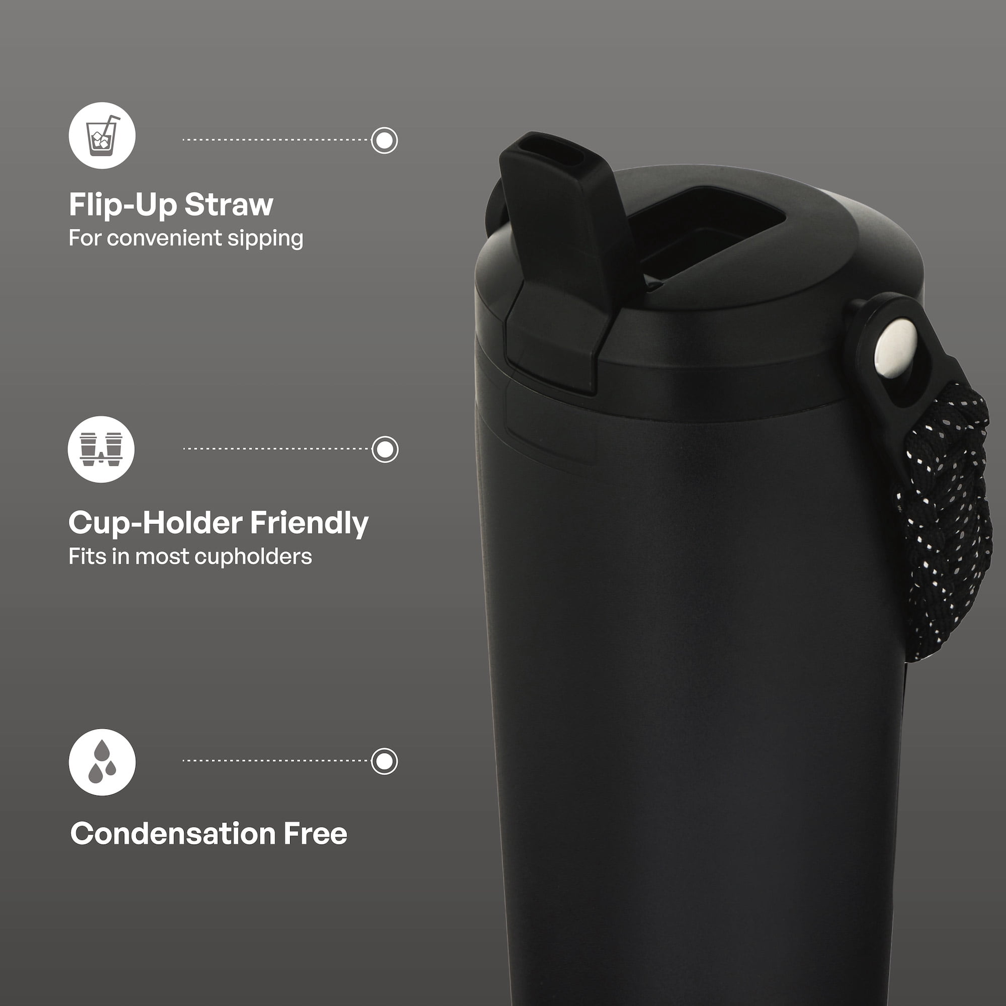 TAL 24oz Stainless Steel Hudson Paracord Handle Water Bottle, Black
