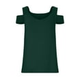 thumbnail image 4 of TKLPEHG Summer Tops for Women V-Neck Cold Shoulder Top Short Sleeve T Shirt Loose Lightweight Casual Comfy Fashion Solid Color Blouses (Green,M), 4 of 7