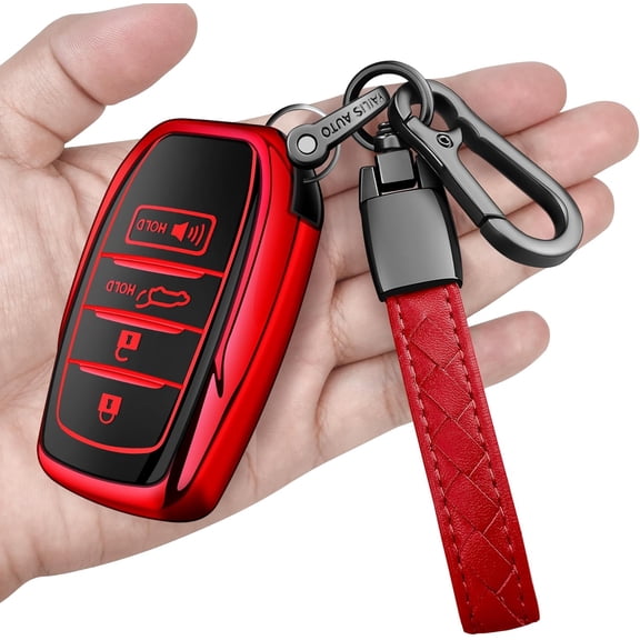 for Toyota Key Fob Cover with Metal Keychain & Leather Strap 2025-2026 Camry 4 Runner 2019-2026 Venza Land Cruiser 2023-2026 Tacoma Grand Highlander Corolla bZ4X 4-5 Buttons(Red)