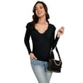 thumbnail image 6 of LadybranchBlack Long Sleeves Shirts for Women V Neck Sexy Ribbed Casual Tshirt Slim Fitted Trendy Tops Blouses(Large,Pure Black）, 6 of 10