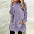 thumbnail image 3 of WMTBSRSW Women's Winter Warm Pullover Tops Sherpa Fuzzy Fleece Sweatshirt with Pockets Solid Casual Long Sleeve Crewneck Tops for Loungewear Purple X-Large, 3 of 6