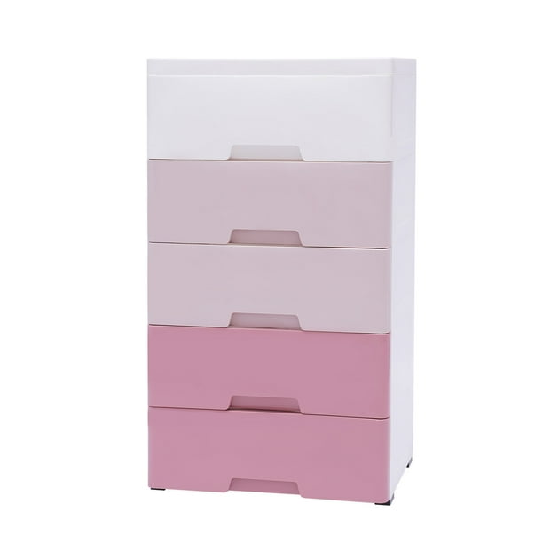 TFCFL 5 layer PP Storage w/ Drawer Pink Clothes Organizer Tower