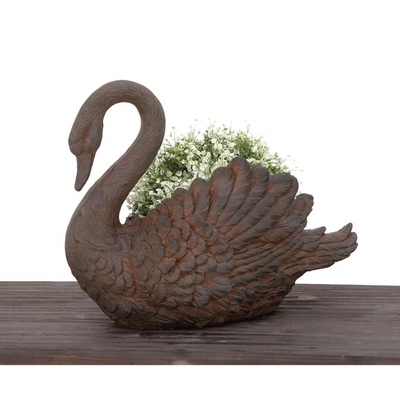 Swan Cast Stone Planter Garden Decor-Color:Brown,Material:Stone