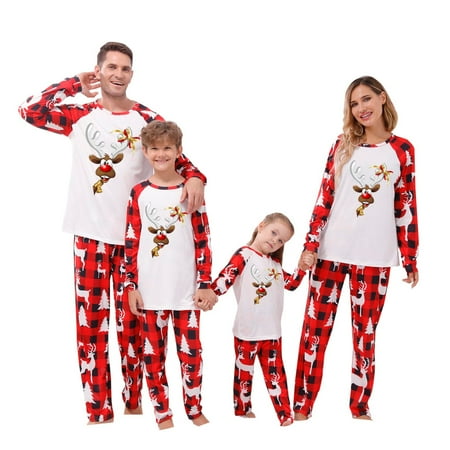

Odeerbi Clearance Christmas Pajamas For Family Matching Outfits Women Mom Plaid Print Blouse Tops+Pants Clothes