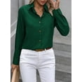 thumbnail image 5 of Button Down Shirts for Women Long Sleeve Blouse Shirts Casual Solid Office Work Tunic Top Dark Green XXL, 5 of 7