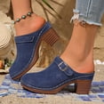 thumbnail image 2 of Dakaela Women's Mules Shoes Backless Slip on Chunky Stacked Heeled Sandals Closed Toe Suede Walking Platform Clogs Size 6-10 Blue, 2 of 8