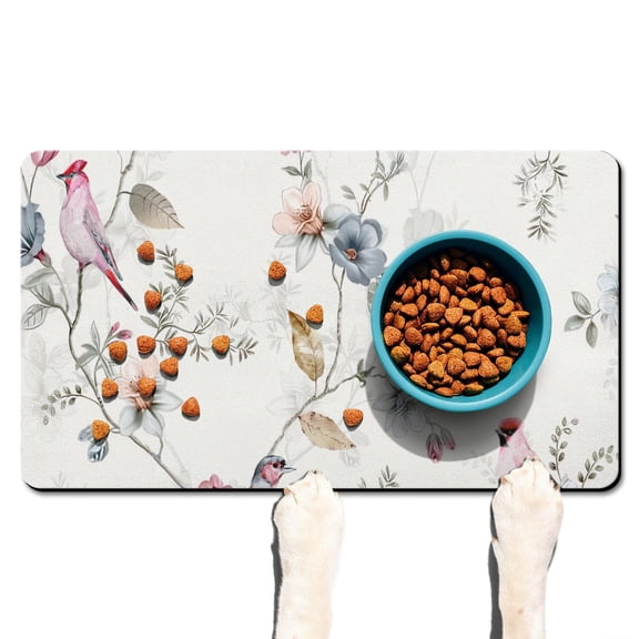 Pet Feeding Mat with Country Rustic Floral Print, Absorbent Waterproof Non-Slip Dog Food Mat Durable and Quick Dry