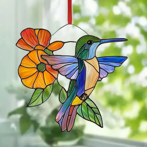 Mlkoz Home decor, One Day Hummingbird Stained Glass Window Pendant, Birthday Gifts