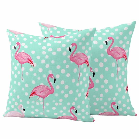2 Pack Outdoor Waterproof Throw Pillow Covers,Summer Pink Flamingo Decorative Square Pillow Case Patio Pillowcases for Chair Couch Sofa 16x16in