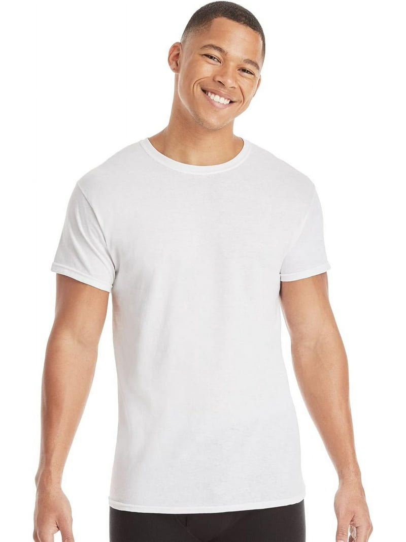 Hanes Men's Large, 12-Pack Crew Neck T-Shirts, White, Tagless