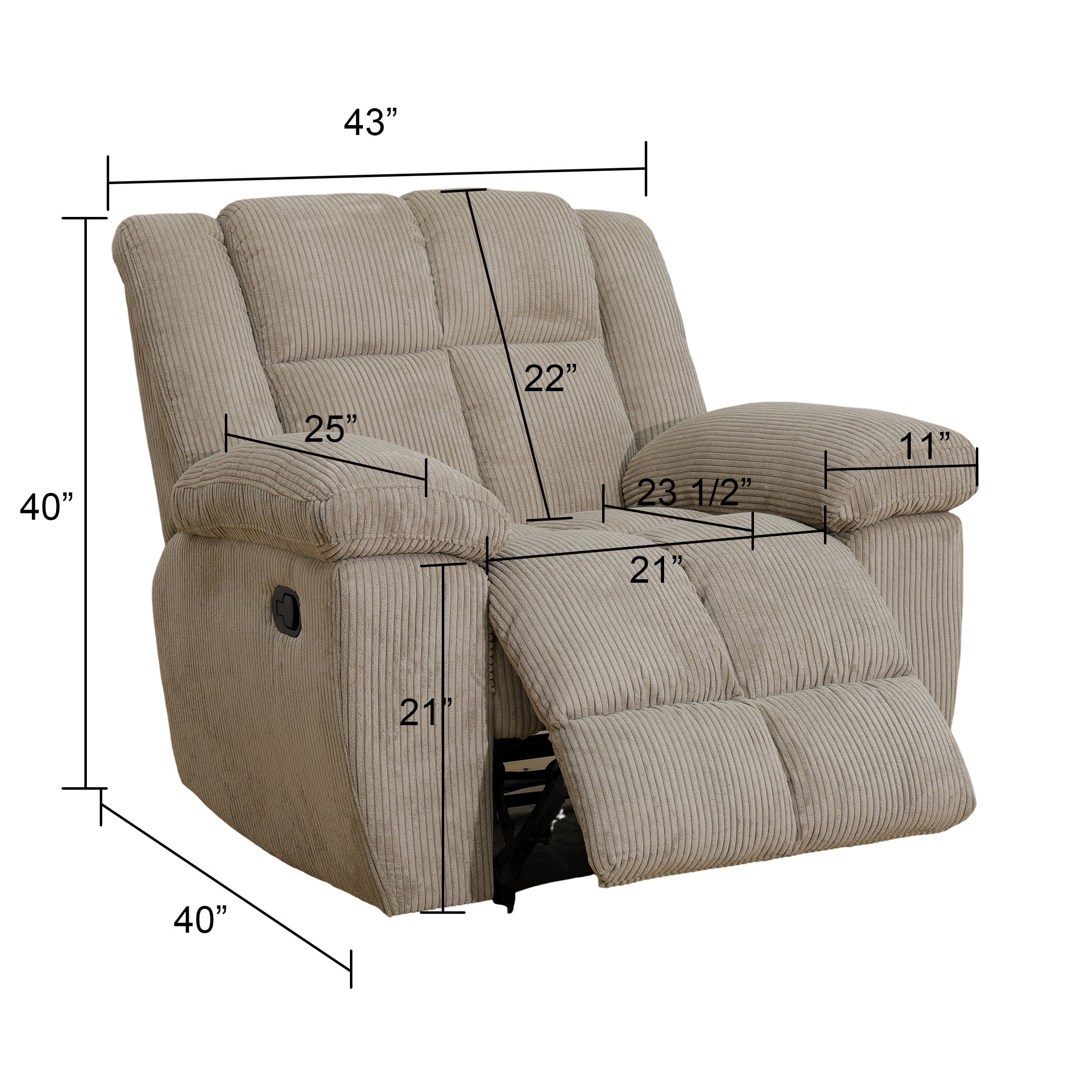 Aukfa 3-Piece Recliner Sofa Set - 43" Oversized Recliner Overstuffed Armchair for Living Room, Corduroy, Beige