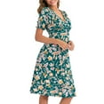 thumbnail image 6 of Fesfesfes Women Causual V Neck Dress Chiffon Floral Boho Beach Short Sleeve Dress, 6 of 8