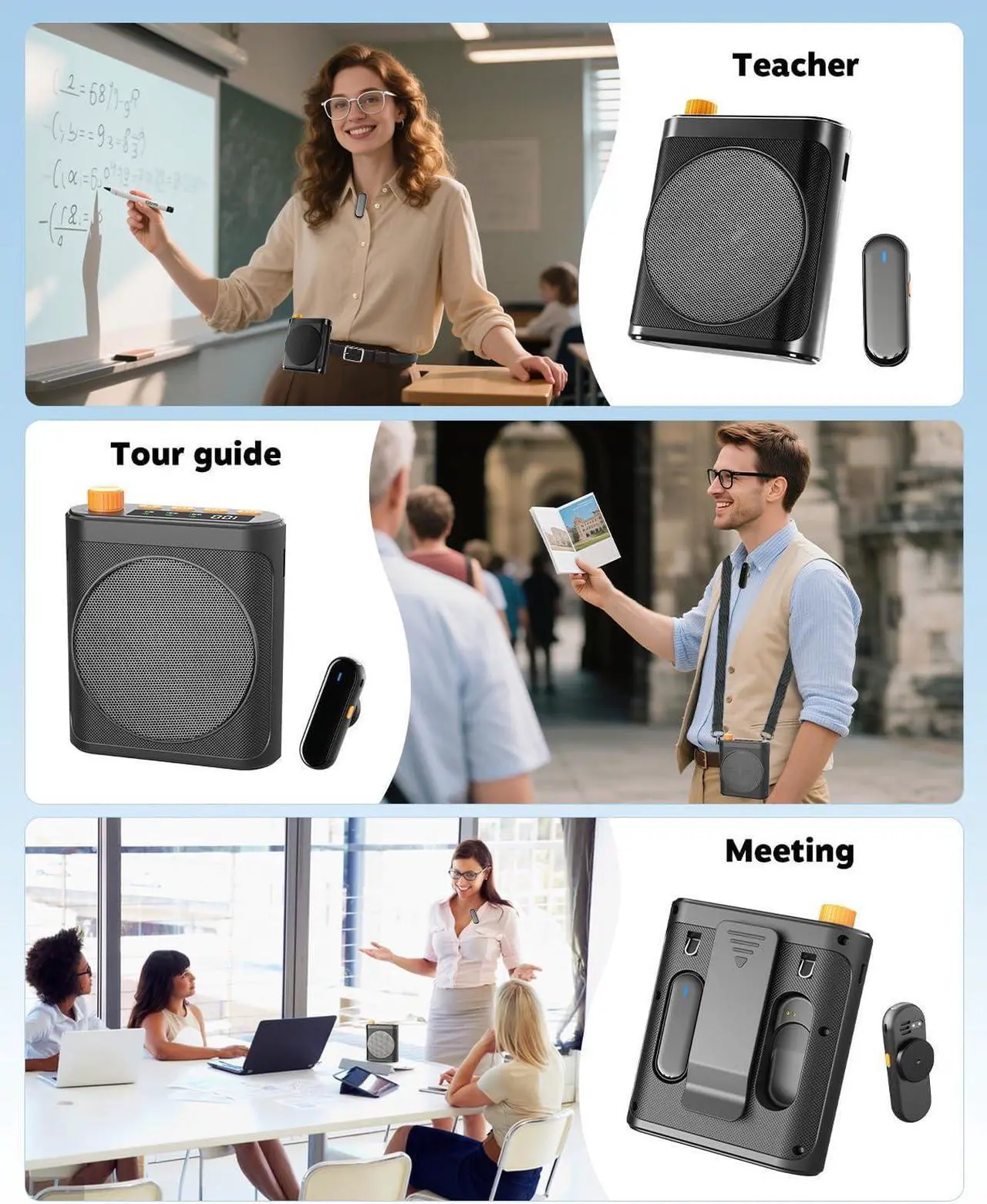 15W Wireless Voice Amplifier with 2 Magnetic Lavalier Mics & Noise Reduction - Bluetooth 5.3 PA System for Teachers, Tour Guide, Yoga - 15H Rechargeable Battery, Waist-Mount Design (White) Black