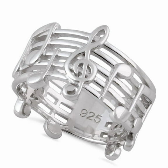 Music Treble Clef Note Ring 925 Sterling Silver Unisex Band Gift for Musician