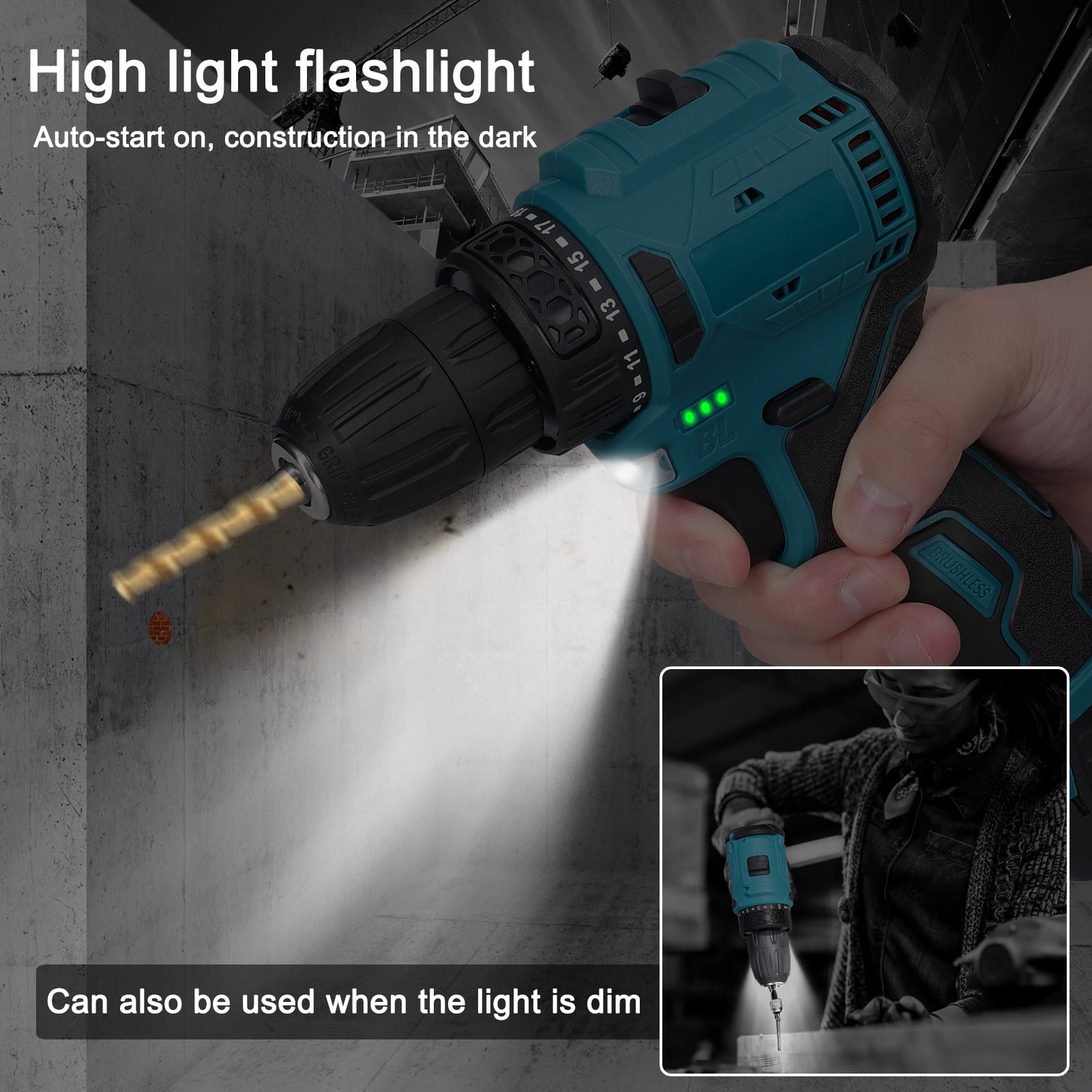 16.8V Cordless Driver Drill Household Electric Screwdriver Regulation Rotation Ways Adjustment Lithium Drill Home Improvement Power Tool