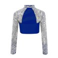 thumbnail image 4 of renvena Girls Long Sleeve Lyrical Dance Crop Top Sequins Backless Rhinestones Press Button Jazz Hip Blue 16, 4 of 5