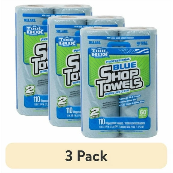 (3 Pack) Blue Shop Towel, 2 Rolls Per Pack (55 Sheets Per Roll)