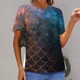 thumbnail image 6 of Mermaid Fish Scales Womens Tops Women's Fashion Casual Short Sleeve Flower Print Round Neck Pullover Top Blouse, 6 of 6