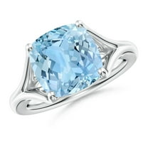 ANGARA Natural Solitaire 3.5 ct Aquamarine Split Shank Engagement Ring in 925 Sterling Silver for Women (Size-10mm) | March Birthstone, Anniversary, Jewelry Gift for Women | Natural Aquamarine Ring