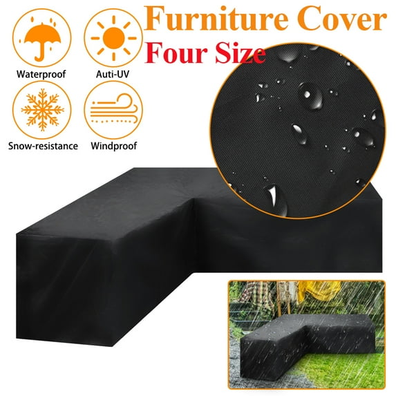 Garden V-Shape Furniture Cover Waterproof, 210D Heavy Duty Oxford Fabric Outdoor Rattan Corner Sofa Cover