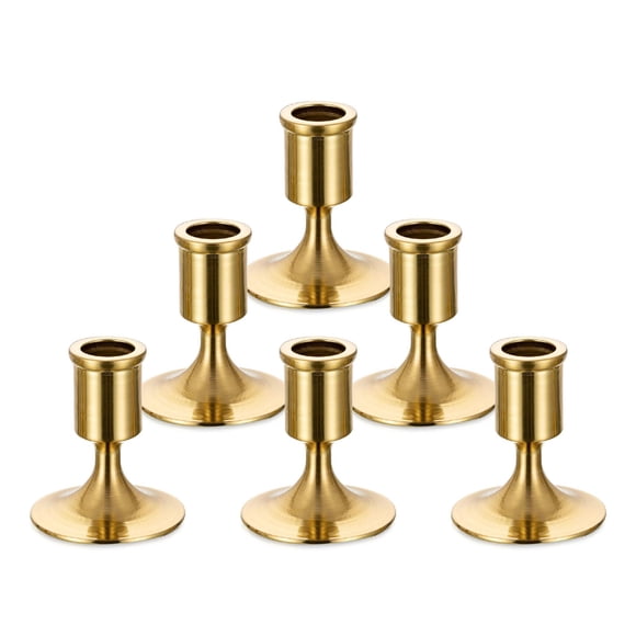 Juego de portavelas Sziqiqi de metal dorado, 6 piezas, 6-7 cm de alto