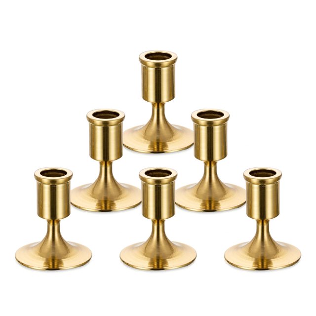 Juego de portavelas Sziqiqi de metal dorado, 6 piezas, 6-7 cm de alto