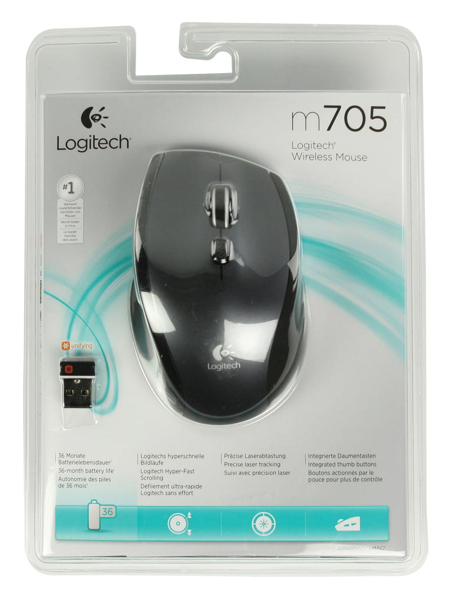 Logitech Marathon M705 Gray/Black 5-Buttons USB Wireless Bluetooth Optical  Mouse