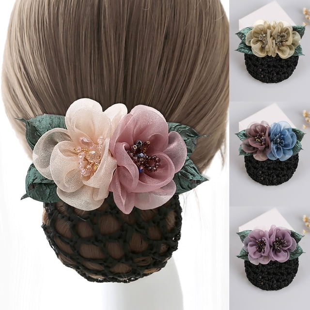 Redecilla elástica elegante para el pelo de Leaveforme para mujer, cinta con flores y cuentas, accesorio para el peinado