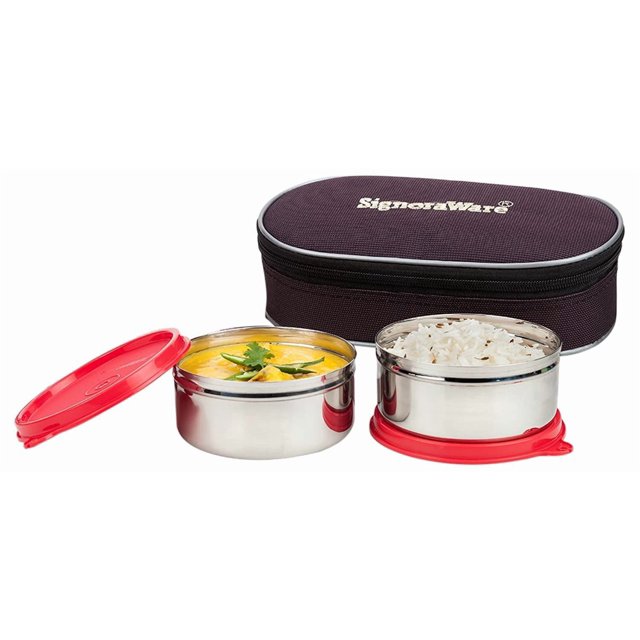 Midday Maxx Fresh Stainless Steel Lunch Box Set - Red | 2 Containers, 350ml Each - Spill Proof Containers | Airtight, Freezer Safe, Microwave Safe, Dishwasher Safe