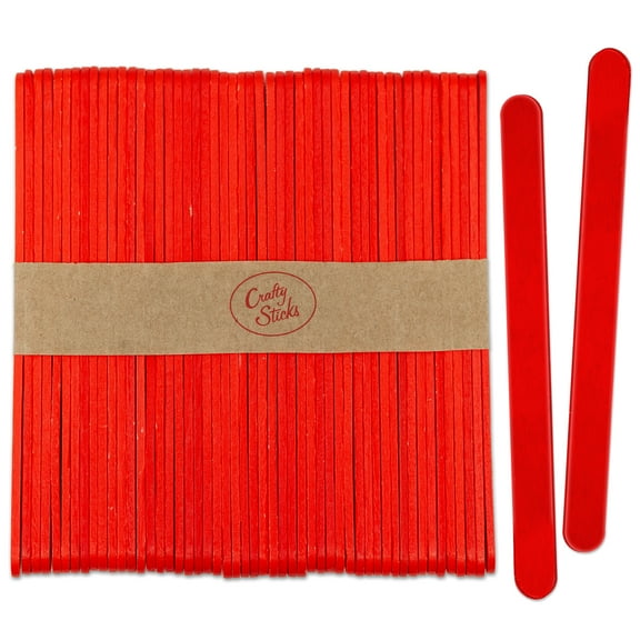 CraftySticks- 50 Pack 4.5 Inch Red Painted Popsicle Sticks, Wood Craft Sticks for Crafts, Learning and STEM Basics