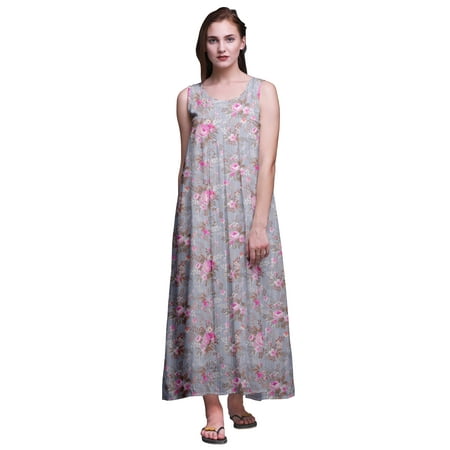 

Bimba Rayon Sleeveless Rayon Nightgowns For Women Printed Maxi Length Sleepwear-2X