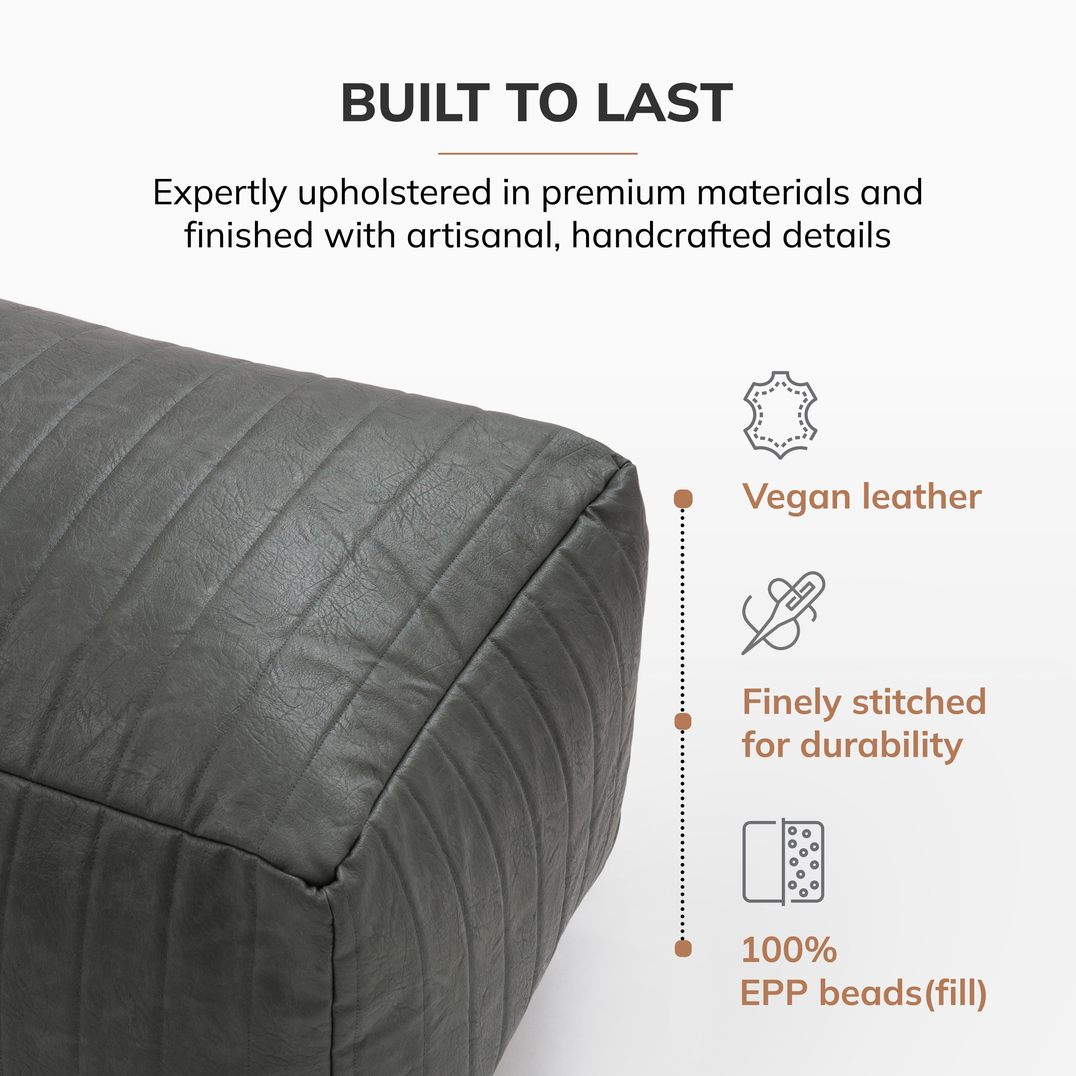 Anji Mountain 100% Handmade & Handcrafted Comfortable Home Décor Bench Pouf Ottoman Footrest For Living Room, Bedroom, Nursery, Kidsroom, Patio Furniture - (42" x 22" x 17" - Gray)