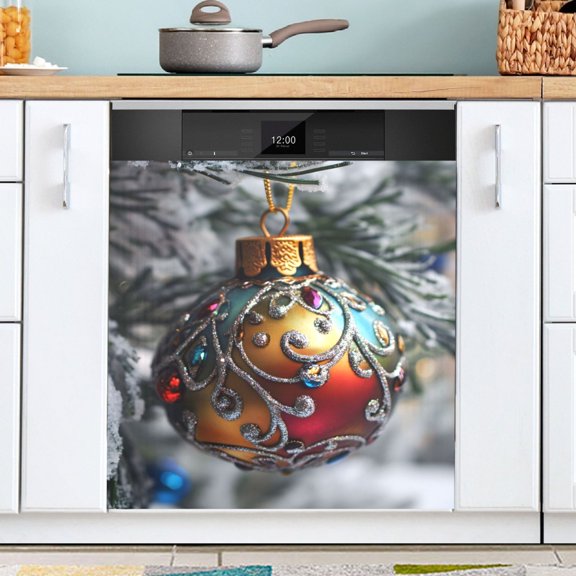 Ryvnso Ball on Christmas Tree Dishwasher Magnetic Refrigerator Magnet Cover Kitchen Home Decorative 23"x26"