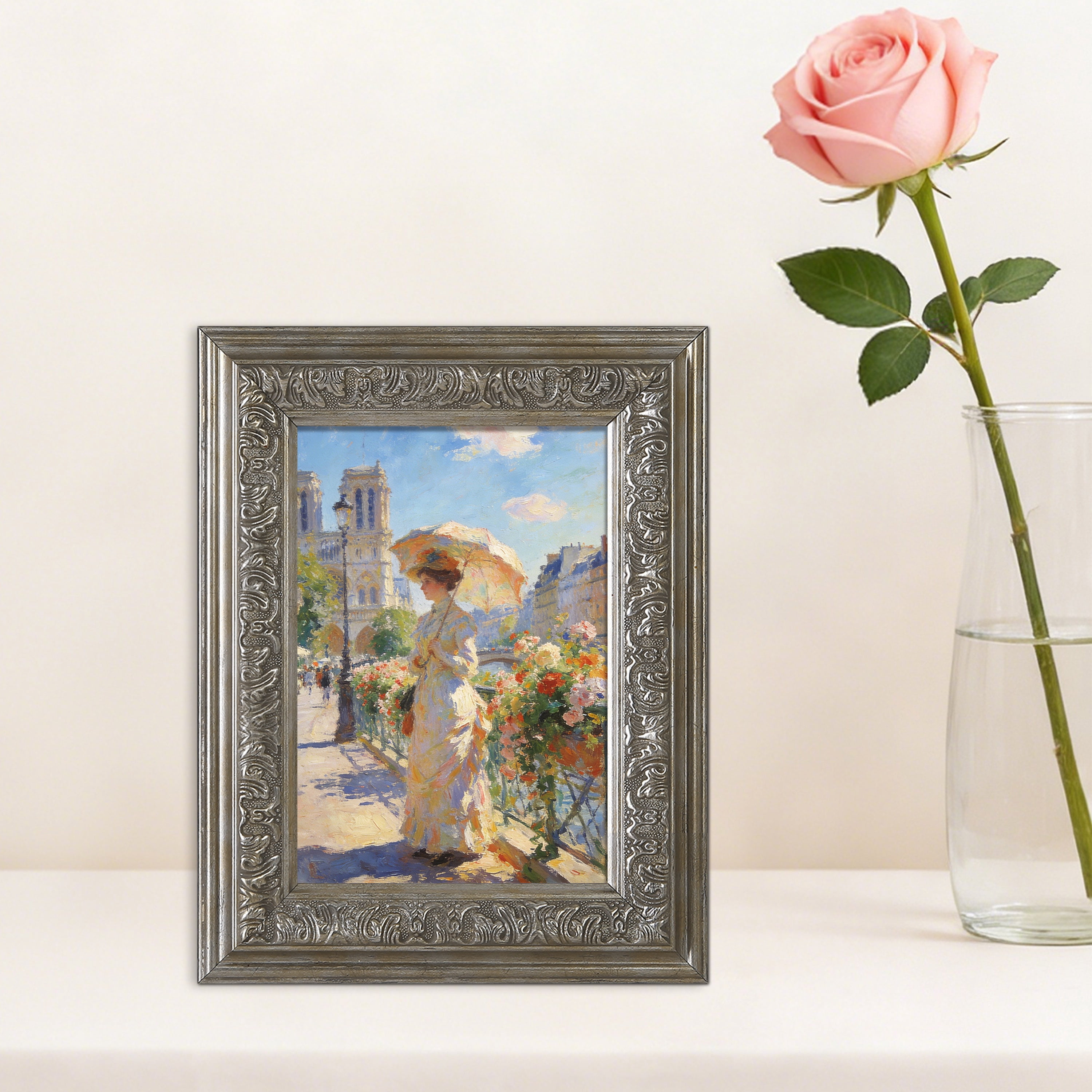 5x7 Picture Frame - Silver Vintage Frames for Tabletop or Wall Hanging