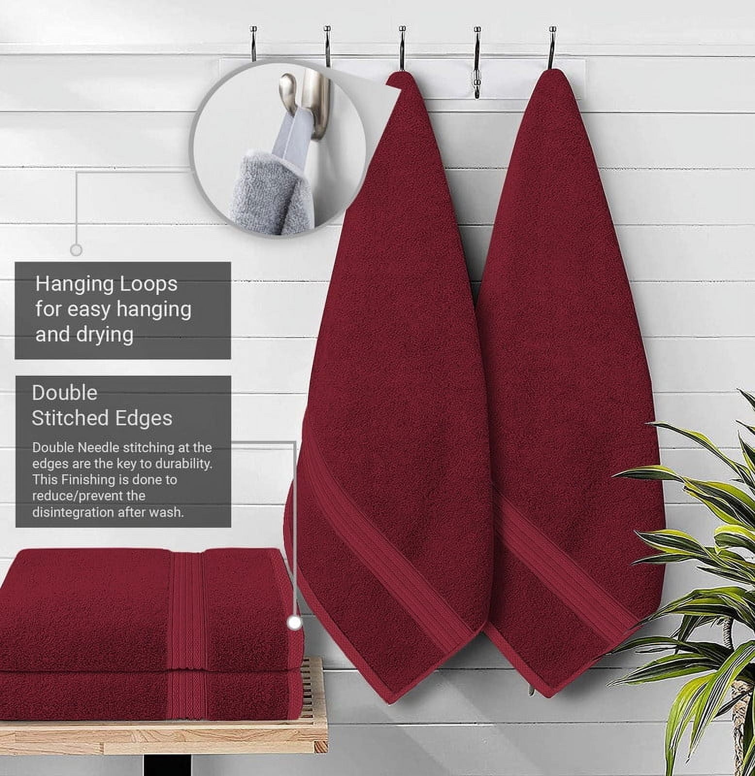 Creosa Cotton Bath-Towels-Set Burgundy Red, 100% Ring Spun Combed-Cotton 4pc Bathroom Towels 27x54 Inch, Highly Absorbent Soft Feel, Daily Use Burgundy Red Towels with Hanging Loop