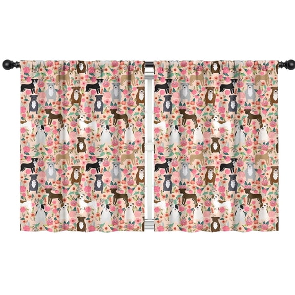 Blackout Kids Curtains,Boston Terrier Dogs with Flowers Childrens Insulated Curtains Set Of 2,Bedroom Essentials,Toddler Room Decor 42x54in(106x137cm)