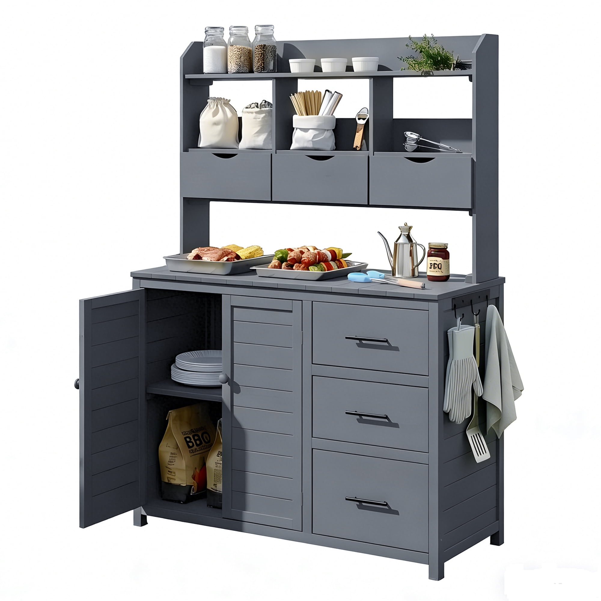 Freestanding Garden Workstation, 44.6x19.5 Inch Farmhouse Outdoor Potting Bench, Gray