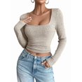 thumbnail image 2 of Women Long Sleeve Shirts Square Neck Tops Basic Teen Girls Crop Tops Fall Outfits Fashion Clothes Color M, 2 of 8