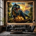 thumbnail image 6 of Blue Tyrannosaurus Rex in Volcanic Jungle Sunset, Dramatic Fantasy Art for Kids, Epic Prehistoric Wall Decor, Birthday Gift, Tapestry Wall Hanging for Bedroom and Gaming Room, 6 of 7