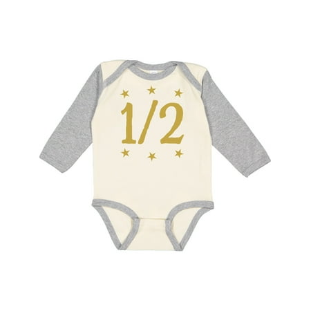 

Inktastic Half Birthday Gold Stars Outfit Gift Baby Boy or Baby Girl Long Sleeve Bodysuit