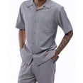 thumbnail image 2 of Montique Grey Walking Suit Solid Color Short Sleeve Shirt Men's Leisure Suit 696, 2 of 3