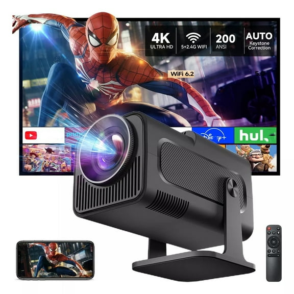 BDQ Portable Mini Projector 1080p Full HD, 4K Support, 270° Rotation, Auto Keystone, Wi-Fi 6.2 & Bluetooth 5.0, HDMI, Black