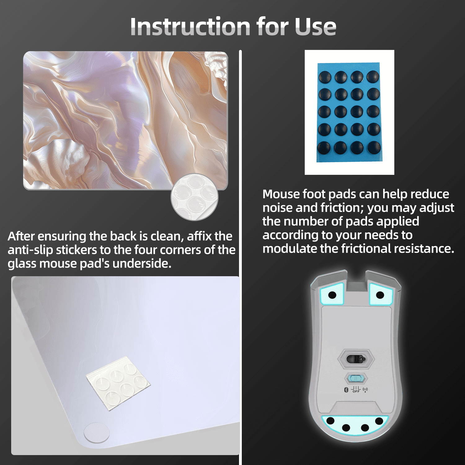 Devineresse Glass Mousepad for Gaming, Pearlescent White Hard Mouse Pad, Ultra-Smooth Surface for Enhanced Speed&Control, Durable&Easy to Clean, Includes Anti-Wear&Cleaning Accessories, 35cm*26cm