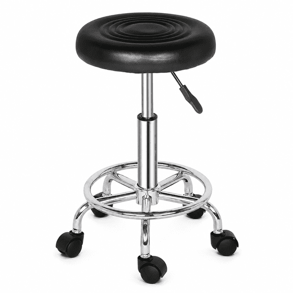 Alvantor Adjustable Height Rolling Salon Stool With 360 Swivel Seat and Foot Ring, Black